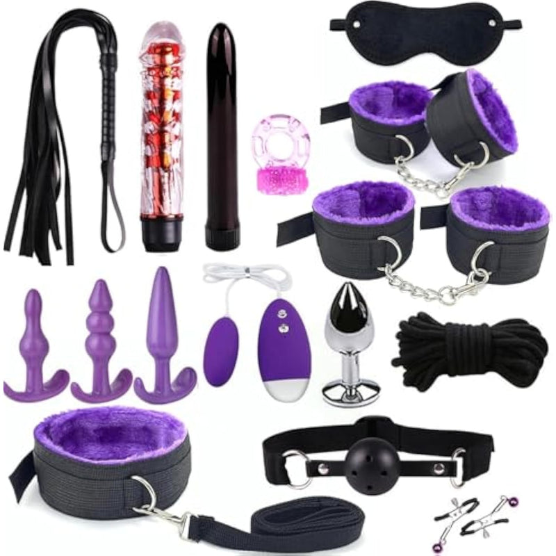 Adult Restraint Bed Restraints Sex Adults Bondaged Queen Sexy Straps With Handcuffs Bondage Restraints For Women Kit Neck To Wrist Adult Toy Kinky Play Set Yoga Sweater 14Pack (Purple)