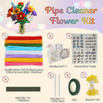 800 Pcs Pipe Cleaner Flower Kit, 8 Colors Chenille Stems with Floral Craft Accessories