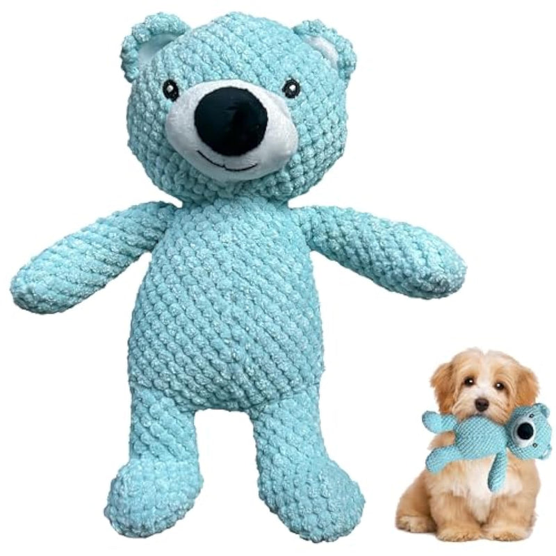 Double-Layer Durable Plush Bear Dog Toy With Squeaker + Crinkle Paper, Interactive & Chew-Resistant, Light Blue, Suitable For Puppies, Small, Medium & Large Dogs, Indoor & Outdoor Use