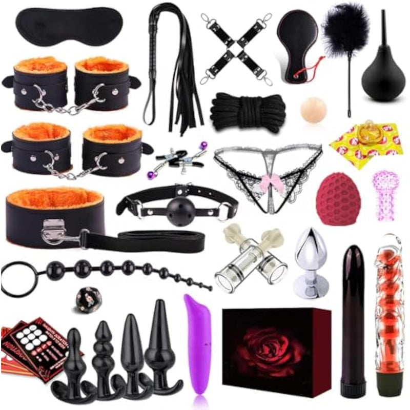 34Pcs Sets Sex Toys Kit For Adult Bdsm Toys For Bondage Restraints Anal Plug Sex Things For Couples Kinky,Bdsm Kit For Bondaged Kit Adult Game Body-Safe Sexual Pleasure Tools For Couples