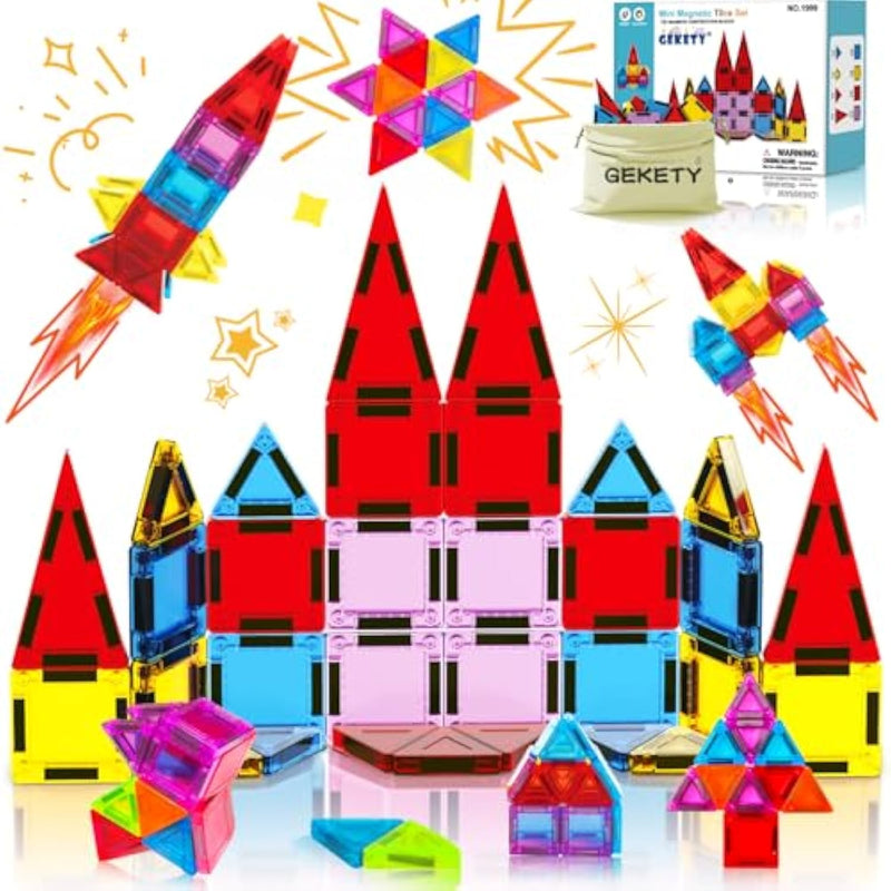 Mini Magnetic Tiles For Kids, Magnetic Building Set, Construction Stem Travel Toys For Boy Girl Ages 3+, Montessori Preschool Learning Educational Sensory Magnet Creative Toy Gift For Toddlers, 32 Pcs
