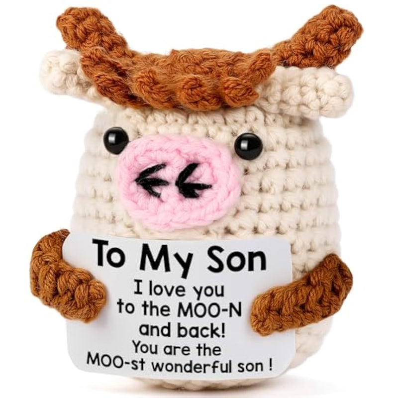 Gifts For Son From Mom/Dad - Christmas Birthday Gifts For Adult Sons Teens Son In Law, Handmade Crochet Small Cow Present For Graduation Birthday Valentines - You Are The Most Wonderful Sons