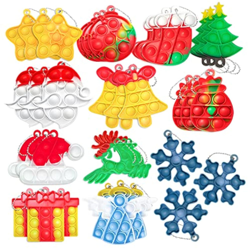 36Pcs Christmas Set Pop Fidget Toys Push Pop It Bubble Fidget Sensory Toy Pop It Fingertip Keychain Decompression Bubble Toys For Kids.…