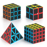 Speed Cube Set, Puzzle Cube Bundle Of 2X2X2 3X3X3 4X4X4 Pyramid Magic Cube Set, Birthday Party Christmas Stocking Stuffers Gift For Kids Teens Adults(Carbon Fiber Sticker)