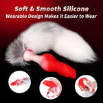Anal Training Tool with Fox Tail Butt Plug for Men and Women - Soft Silicone Anal Sex Toys in Red & Black