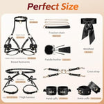 Bdsm Sex Bondage Breast Restraints Thigh Harness Kit Sex Toys For Women, 8Pcs Sets With Adjustable Handcuffs Ankle Cuff Blindfold Cross Strap Paddle Feather Traction Chain For Sm Adult Couples Play