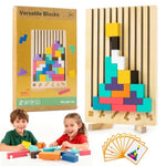 Wooden Montessori Russian Blocks Puzzle – 3D Stacking Toy For 3-6 Year Olds Toddlers Educational Gift & Brain Teaser For Critical Thinking Montessori Brain Blocks For Boys & Girls (Classic)