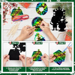 48 Pcs Christmas Rainbow Scratch Art Ornaments with Wooden Sticks for Kids