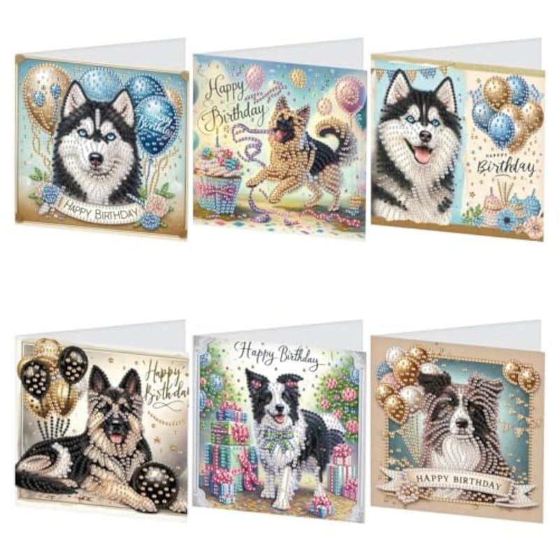 6 Set Dog Diamond Painting Birthday Cards, DIY Crystal Art Greeting Card Kit