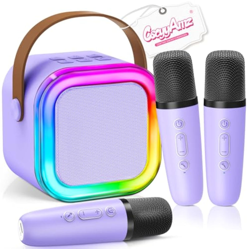 Upgraded Mini Karaoke Machine With 3 Wireless Microphones For Kids Girls Boys - Karaoke Party Speaker Christmas Birthday Gifts For 4 5 6 7 8 9 10 11+ Year Old - Kids' Instrument Accessories - Purple
