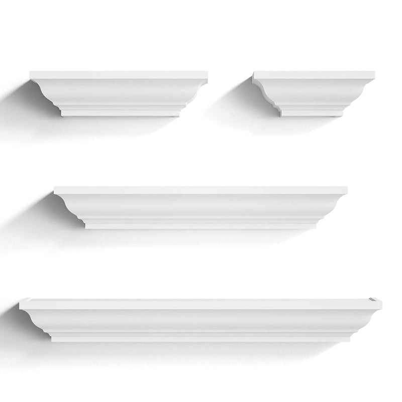 White Floating Shelves, Solid Wood Storage Wall Shelves Set Of 4 Display Ledge
