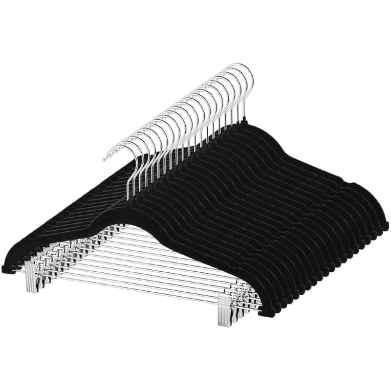 Velvet Pants Skirt Hangers With Clips -Black Women Clothes Hanger Set For Pant S
