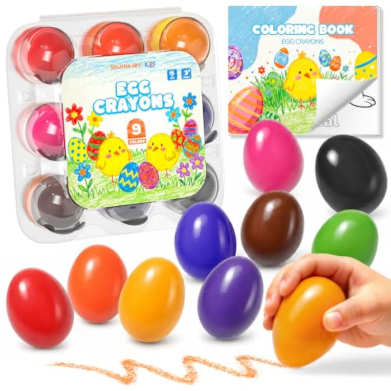 9 Color Egg Crayons for Toddlers Ages 1-3 with Coloring Book, Washable & Easy Grip