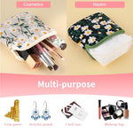 Daisies Sanitary Napkin Storage Bag, 2 Pcs Embroidery Menstrual Cup Pouch Cotton Soft Period Holder Bag Portable Tampon Holder Pad Pouch Period Kit Bag for Women Teen Girls