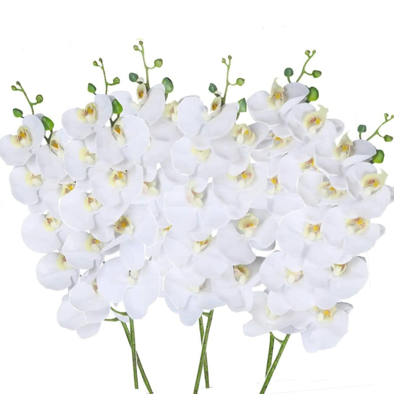 27" Artificial Phalaenopsis Flowers 6 Pcs White Artificial Orchid Flowers Stem
