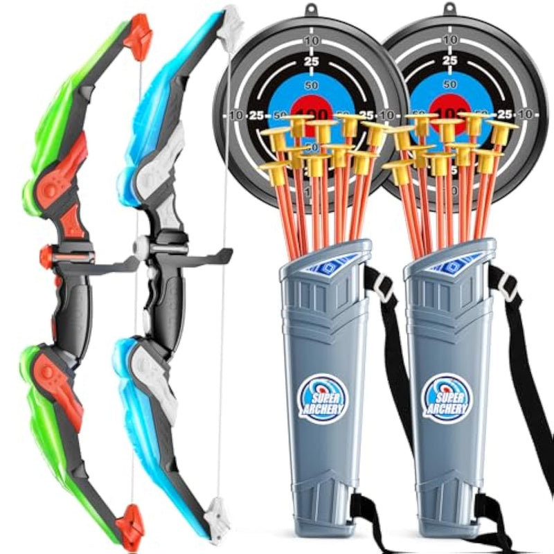 Bow And Arrow Set For Kids - Archery Toy Set - Led Light Up With Suction Cup Arrows, Target & Quiver, Indoor And Outdoor Toys For Children Boys Girls