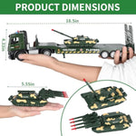 Military Truck Kids Toddler Toys Set Metal, Semi Die-Cast Flatbed, Trailer & Tank, Army Vehicles Toys With Openable Doors & Lights & Sounds, Military Truck Gift For 3 4 5 6 7 Years Old Boys