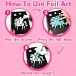 Foil Art Craft Kit for Kids, Mermaid, Princess, Flower & Cat Designs