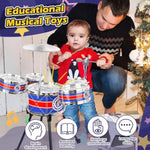 Toy Drum Set For Toddlers Upgrade Drums Kit Kids Jazz Drum Set With Stool, 5 Drums Percussion Musical Instruments Toys For 3 4 5 Year Old Boys Girls Gifts (Blue)
