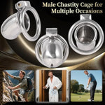 Hollow Chastity Device Sex Toys, Stainless Steel Cock Cage Set With 3 Penis Rings And Invisible Locking Clip Bdsm Bondage Fetish Gear Accessories (L)