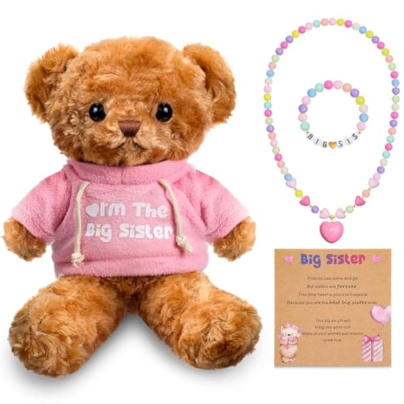 Big Sister Gift Set Big Sister Bear With Bracelet Necklace Jewelry Stuffed Animal Bear Toy Gift For Little Girls Christmas