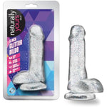 Sex Toy - Naturally Yours Glitter Dildo - 6 Inch - Realistic Small Pliable Penis 1.4" Thick - Strap On Compatible Suction Cup For Hands Free Play - Women Men & Couple - Sparkling Clear