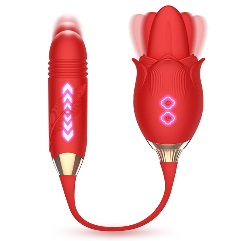 Rose Toys Clitoral Vibrator For Women - 3 In 1 Rose Adult Toys Sex Stimulator For Women With 10 Tongue Licking & Thrusting Dildo G Spot Vibrators, Detachable Adult Sex Toys For Couples Clitoral Nipple