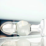 Glass Crystal Anal Butt Plug 2 Beads Design Sex Toys With Safety Base, Transparent Cone Shape Anal Plug Dildo G-Spot Massager Adult Sex Tools For Beginners And Advanced Players (L)