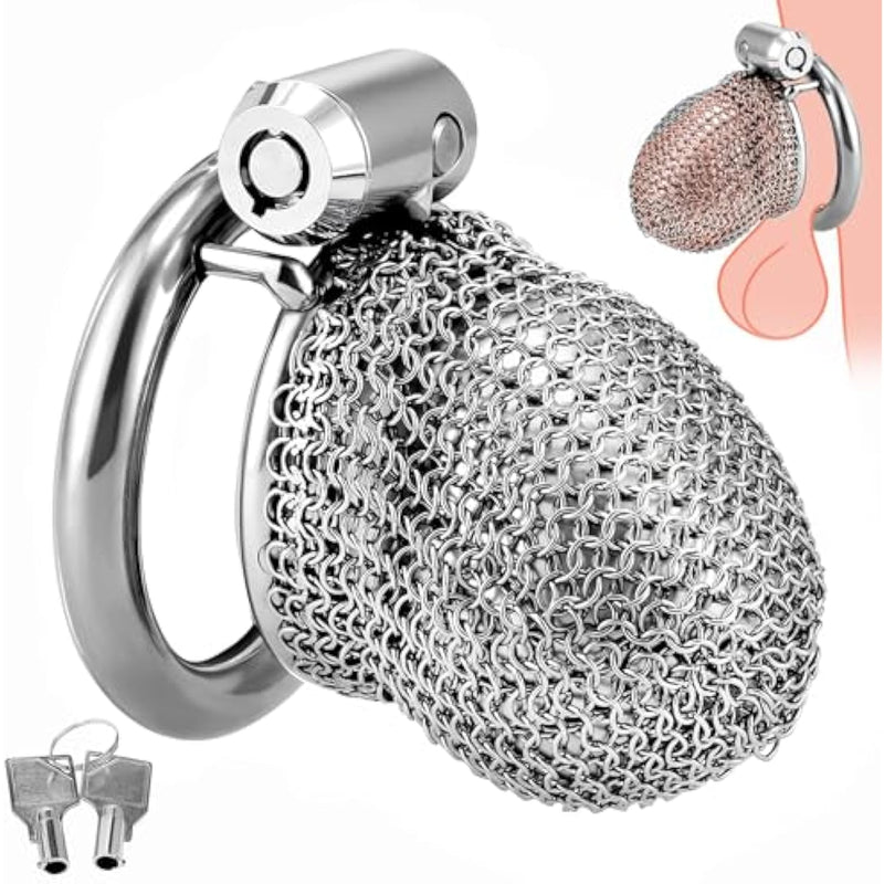 Stainless Steel Male Chastity Devices Flexible Mesh Chain Cock Cages Breathable And Comfortable Locked Cage Penis Exercise Tease Sex Bondage Couple Adult Sex Toy (S)