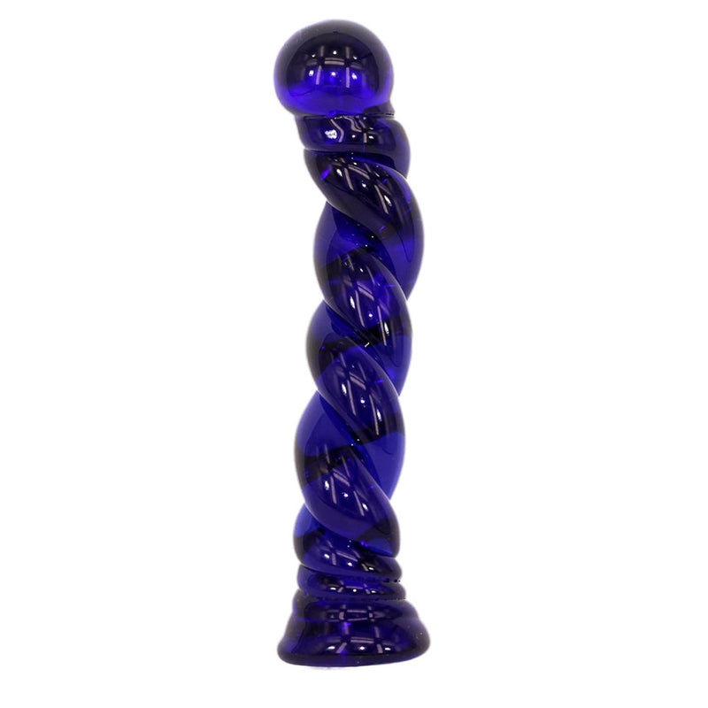 Glass Pleasure Wand Anal Sex Toys Massager, 6.7 Inches Spiral Shape Dildo, Blue