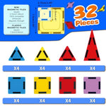 Mini Magnetic Tiles For Kids, Magnetic Building Set, Construction Stem Travel Toys For Boy Girl Ages 3+, Montessori Preschool Learning Educational Sensory Magnet Creative Toy Gift For Toddlers, 32 Pcs