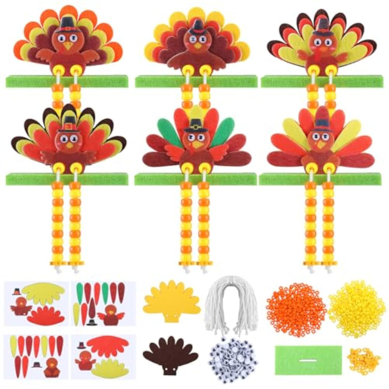 24 Sets Thanksgiving Turkey Craft Kits, DIY Beaded Felt Turkey Art Activity