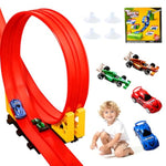 16 Ft Flexible Race Car Track Set For Kids, Portable Roll-Up Racetrack With 4 Cars & Suction Cups, Compatible With 1:64 Diecast Toy Cars, Gift For Boys & Girls Ages 3+