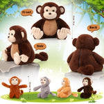 5 Pieces Monkey Plush Toy Set 1 Mommy Monkey Stuffed Animal With 4 Cute Plush Babies In Her Tummy 13 Inch Cuddly Monkey Plushie Gifts For Christmas Boys Girls Birthday Party(Cute Style)