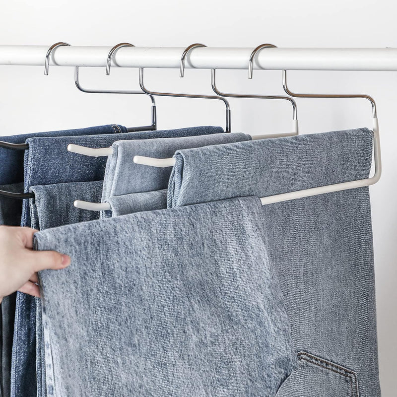 Open-Ended Pants Hangers, 10 Pack, Space-Saving Double Rods Pant Hanger For Jean