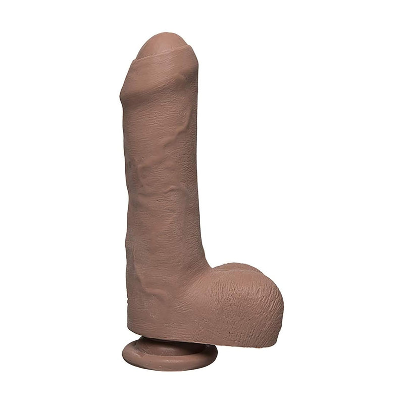 The D - Uncut D - 7 Inch With Balls - Ultraskyn - 7" Long And 1.75" Wide - Suction Cup Base - O-Ring Harness Compatible Dildo, Caramel