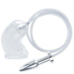 Enema Cleaning Metal Hollow Anal Plug Penis Restraint Sleeve White Transparent Soft Chastity Lock Male Masturbation Device Sm Adult Sex Toy