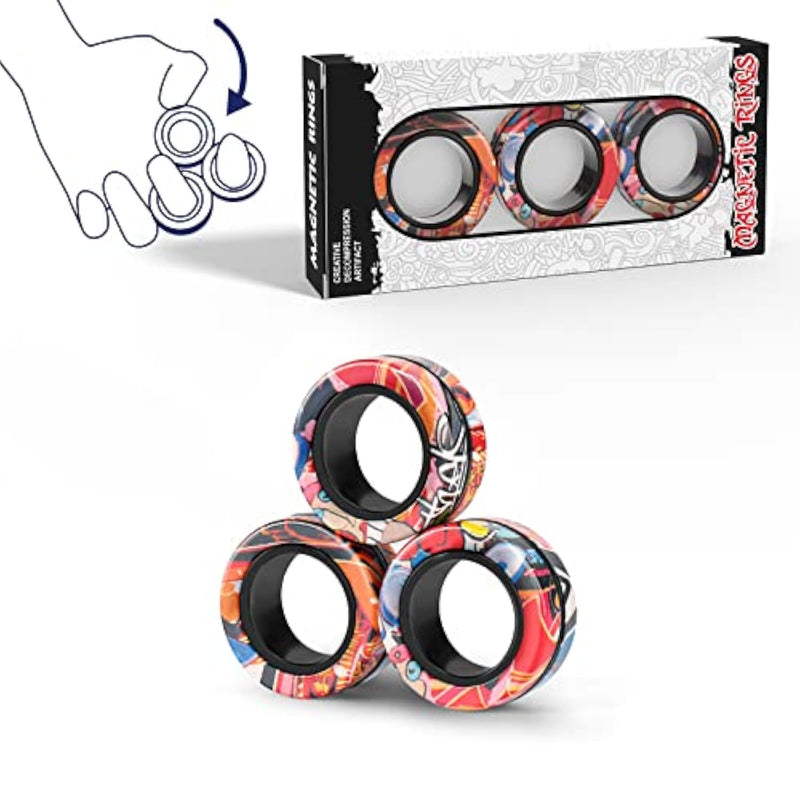 Magnetic Rings Fidget Toy Set, Idea Adhd Fidget Toys, Adult Fidget Magnets Spinner Rings For Anxiety Relief Therapy, Fidget Pack Great Gift For Adults Teens Kids (3Pcs)