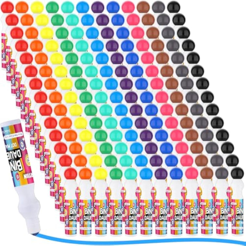 Bulk Bingo Dauber Dot Markers Set, 180 Pcs, 0.5 oz, 12 Vibrant Colors