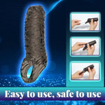 Penis Sleeve Threaded Reusable Enlarge Sleeves Thick Realistic Silicone Soft Cock Sheath Adult Sex Toys For Men Enlarger Girth Rings (Black)