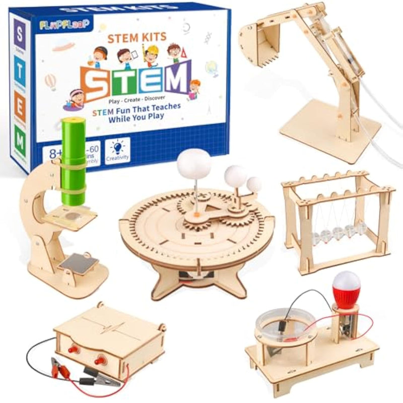 6-In-1 Stem Science Kits For Kids, Wood Arts And Craft Kits, Stem Toys For Boys Girls Age 8-12 5-7 8 10 12 13 14 Gift Idea, 3D Puzzles Building Engineering Model Set