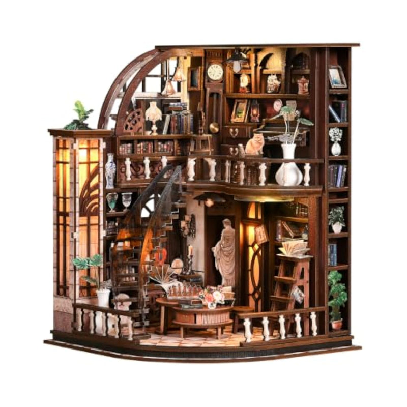 Bacchus Book Loft Miniature House Kit with LED Light Insert, DIY Book Nook Craft Kit for Beginners