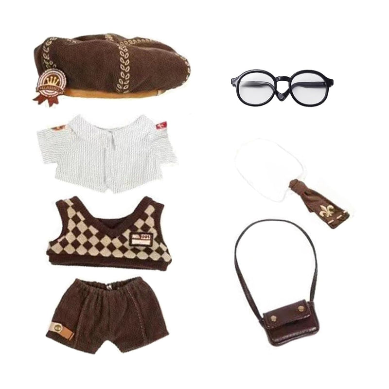20Cm Plush Doll Clothes Hat Shirt Vest Pants Tie Backpack Glasses Mailman Set