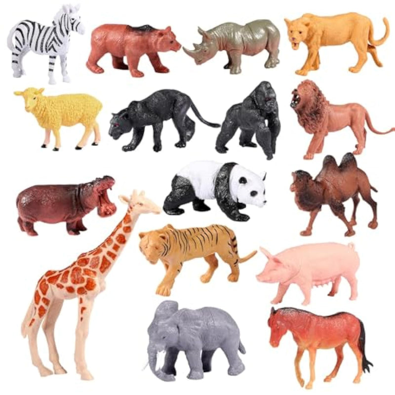 Safari Animals Figures Toys, Realistic Jumbo Wild Zoo Forest Figurines Plastic African Jungle Animals Playset For Kids Toddlers, 16Piece Gift Set