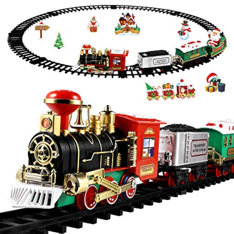 Christmas Railway Train Set With 47.2" Railway Track & 4 Cars Lights And Sounds Railway,Battery Operated Locomotive Engine Play Set Electronic Toys Gift For Kids