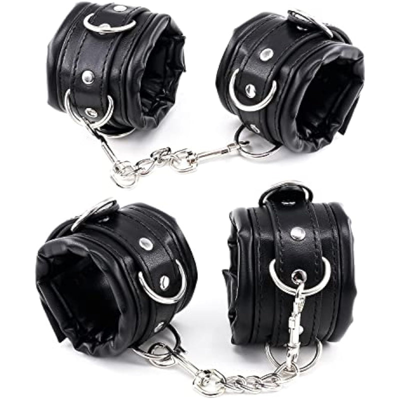 Women And Men Padded Black Leather Bondage Handcuffs And Ankle Cuffs Set, Bondage Restraints Toys Sex Wrist Cuffs And Ankle Cuffs For Sm Games, Bondage Kit Sm Cuffs For Sex Games (Color-1)