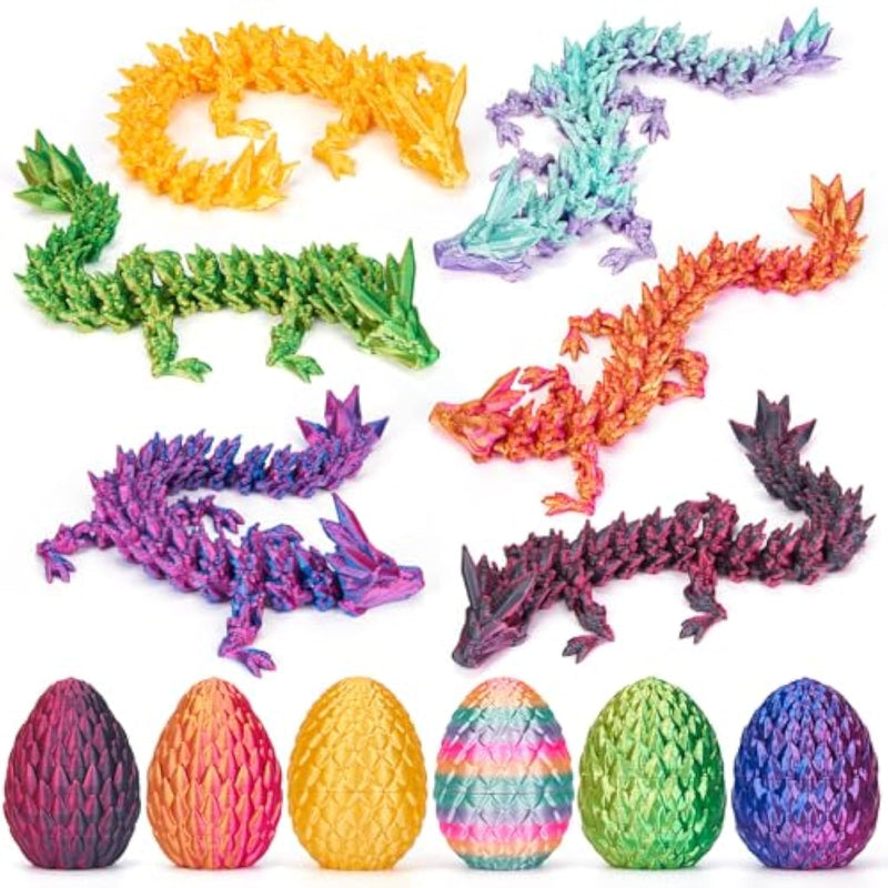 6Pcs 3D Printed Dragon Eggs With Articulated Baby Dragons Inside, Mini Flexible Crystal Dragon Toy For Kids, Fidget Sensory Toy