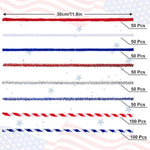 500 Pcs Patriotic Pipe Cleaners, Red White Blue & Silver for 4th of July