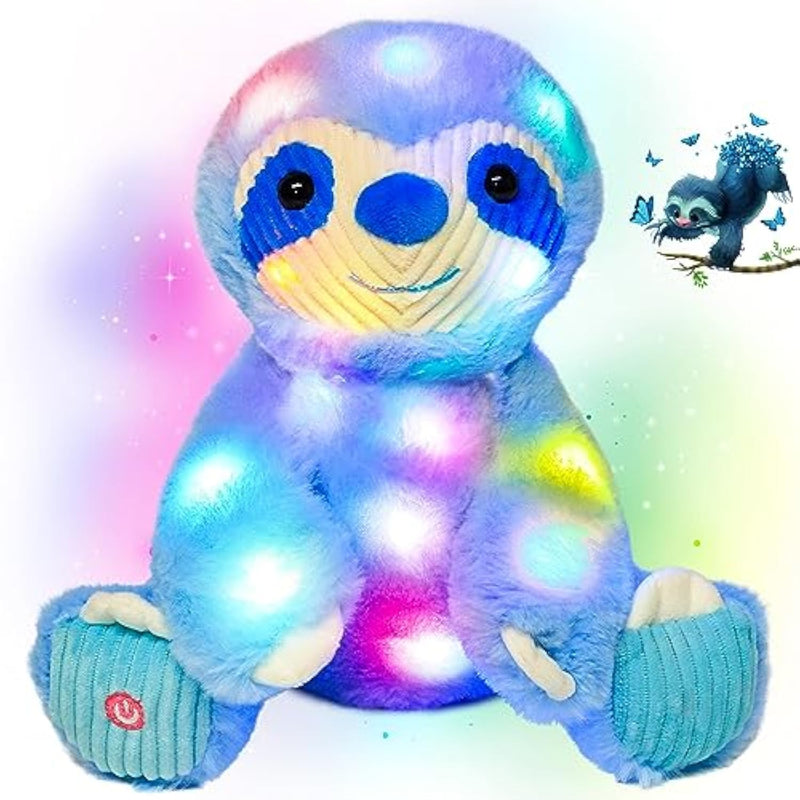 Light-Up Plush Blue Sloth Led Stuffed Animal Birthday Christmas Plushies Toy Gifts For Kids Toddler Girls, 10.5"