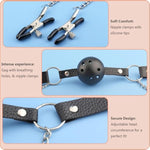 Ball Gag With Nipple Clamps, 4.5Cm Mouth Gag And Breast Clamps With Chains, Slave Restraints Ballgag For Couples Bedroom Play, Sm Bondage Sex Toys Flirt For Women Men Extreme Love (Black)